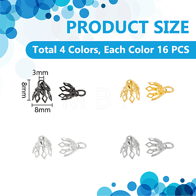 64Pcs 4 Colors Flower Rack Plating Brass Filigree Bead Cap Bails KK-UN0002-89-1
