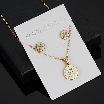 304 Stainless Steel with Natural Shell Pendant Necklaces & Stud Earrings Sets FS-WG5FD70-08-1