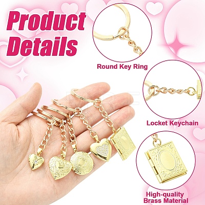 5Pcs Brass Locket Pendant Keychains KEYC-YW00267-1