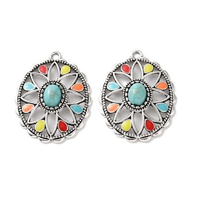 Bohemia Tibetan Style Alloy & Enamel & Synthetic Turquoise Pendants FIND-T074-05AS-1