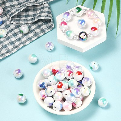 100Pcs Two Tone UV Plating Opaque Acrylic Beads OACR-CJ0001-34-1