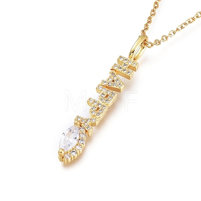Brass Micro Pave Clear Cubic Zirconia Pendant Necklaces NJEW-L146-30G-1