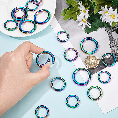 18Pcs 3 Styles Rainbow Color Zinc Alloy Spring Gate Rings FIND-BC0003-38-1