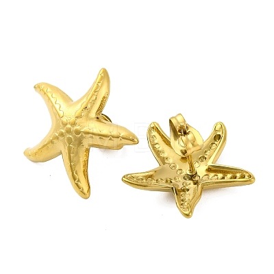 Ion Plating(IP) 304 Stainless Steel Starfish Stud Earrings EJEW-D281-30G-1