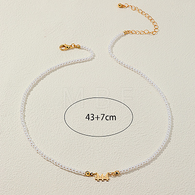 Alloy Number 444 Pendant Resin Imitation Pearl White Round Beaded Necklaces for Women FS-WGE7FDC-04-1