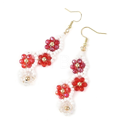 Flower Glass Seed Beaded Dangle Earrings EJEW-MZ00775-1