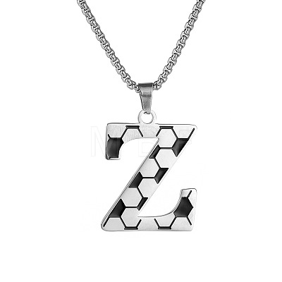 201 Stainless Steel Soccer Initial Pendant Necklacess for Men Women WG63E1E-20-1