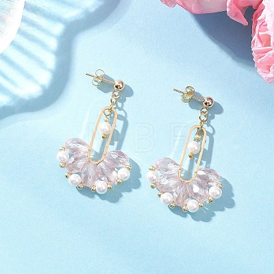 Fan Glass Dangle Stud Earrings EJEW-MZ00674-02-1