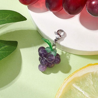 4Pcs 4 Styles Grape Natural Green Aventurine & Hemimorphite & Rose Quartz & Carnelian & Amethyst Pendant Decoration HJEW-TA00293-1