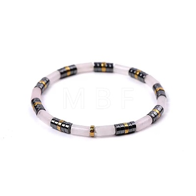 Bohemian Natural Rose Quartz & Golden Synthetic Non-magnetic Hematite Beaded Stretch Bracelets for Women LS-NY1304-2-1