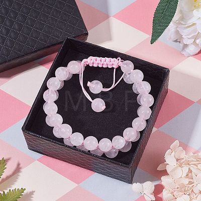 Natural  Rose Quartz Braided Bead Bracelet BJEW-SW00001-08-1