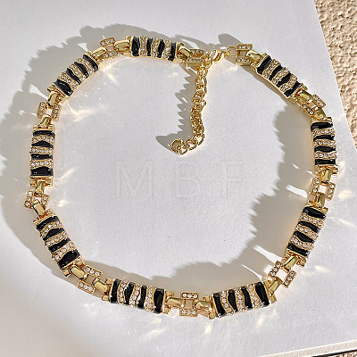 Alloy Crystal Rhinestone with Enamel Zebra Rectangle Link Chain Necklaces for Women FS-WG7F485-01-1