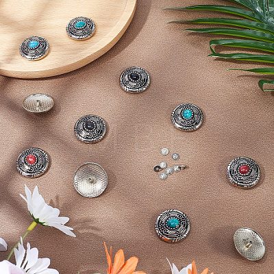 Gorgecraft 12Pcs 4 Colors 1-Hole Alloy & Cat eye Turquoise Buttons FIND-GF0004-52-1