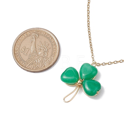 Natural Malaysia Jade Dyed Shamrock Pendant Necklace NJEW-JN05023-02-1