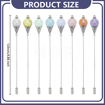 8Pcs Brass & Opaque Acrylic Round Beads Brooches JEWB-GO00004-1