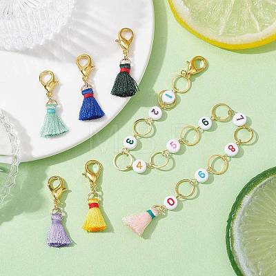 6 Style Number Acrylic Beaded Knitting Row Counter Chains & Locking Stitch Markers Kits HJEW-JM01430-1