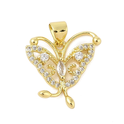 Butterfly Rack Plating Brass Micro Pave Cubic Zirconia Pendants KK-Z074-72G-1