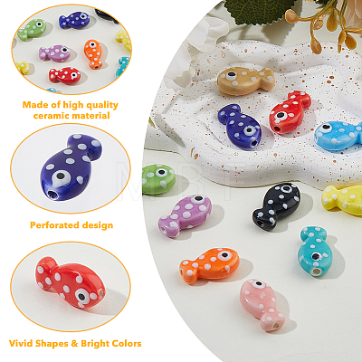60Pcs 12 Styles Glazed Porcelain Beads PORC-FH0001-14-1