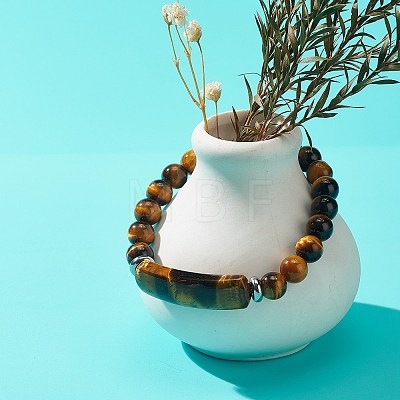 Natural Tiger Eye Beaded Stretch Bracelet BJEW-JB08879-04-1