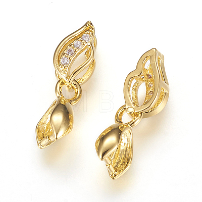 Long-Lasting Plated Brass Micro Pave Cubic Zirconia Ice Pick Pinch Bails ZIRC-F063-03G-1