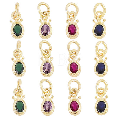 20Pcs 4 Colors Brass Cubic Zirconia Charms KK-TA0009-13C-1