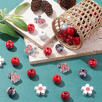 50Pcs 10 Styles Ladybug Theme Printed Wood Beads WOOD-CJ0001-79-1