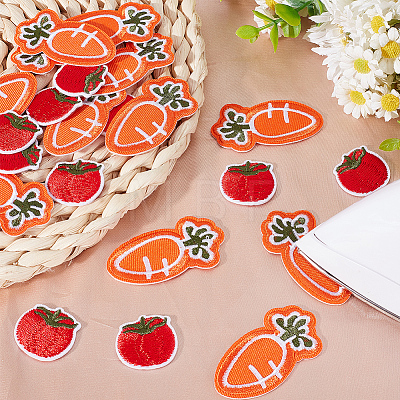 Gorgecraft 28Pcs 2 Style Tomato & Carrot Non Woven Fabric Embroidery Iron on Applique Patch PATC-GF0001-12-1