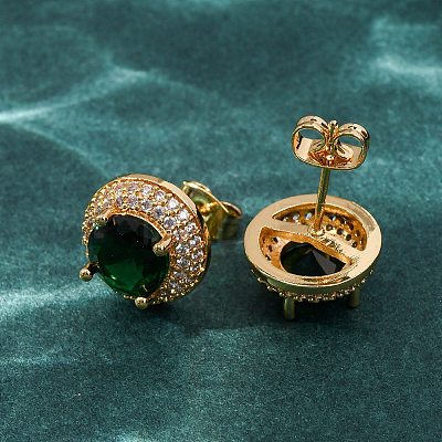 Brass Micro Pave Cubic Zirconia Stud Earrings for Women EJEW-F418-05G-1