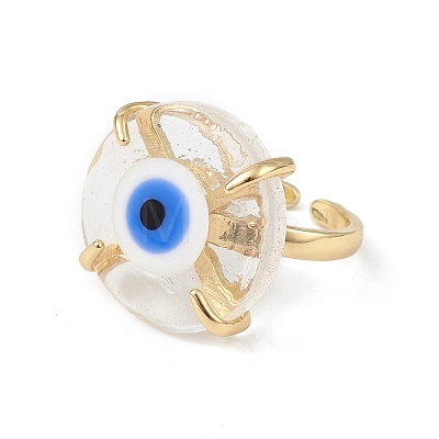 Lampwork Evil Eye Open Cuff Ring RJEW-C051-01G-02-1