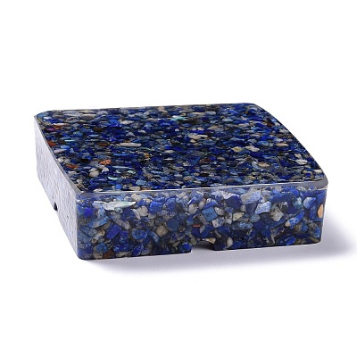 Resin with Natural Lapis Lazuli Chip Stones Ashtray DJEW-F015-04B-1