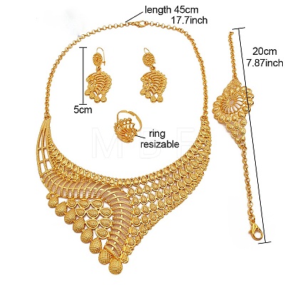 Teardrop & Flower Alloy Pendant Necklaces & Hoop Earrings & Link Bracelets & Rings Sets FS-WG47778-01-1