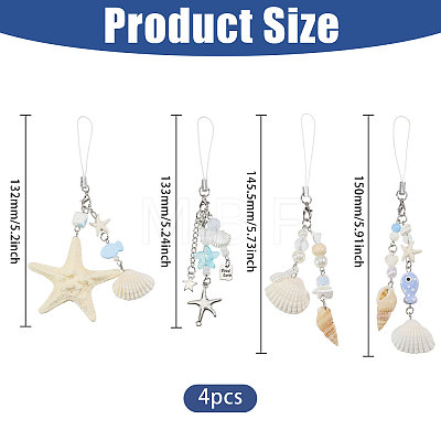 4Pcs 4 Colors Ocean Theme Iron & Resin Decoration Phone Charms Straps MOBA-CO0001-02-1