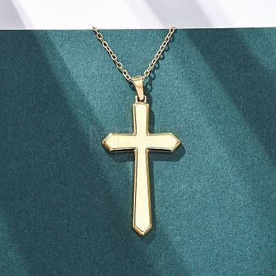 Cross 304 Stainless Steel Pendant Necklaces NJEW-H059-09G-1