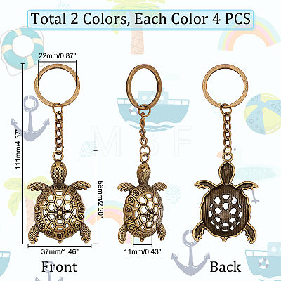   8Pcs 2 Colors Tortoise Alloy Keychain KEYC-PH0001-67-1
