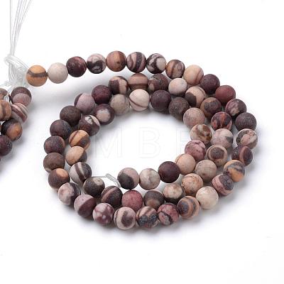 Natural Zebra Jasper Round Bead Strands G-T055-8mm-03-1