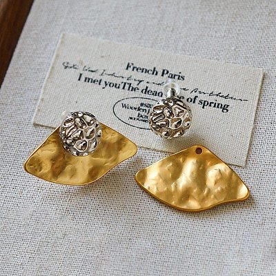 Brass Fan & Flat Round Front Back Stud Earrings for Women WG23C46-04-1