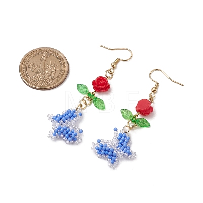 Glass Seed Beads Butterfly Dangle Earrings EJEW-MZ00347-02-1