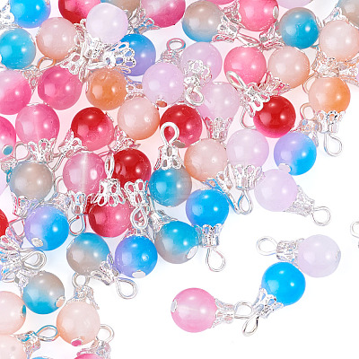 60Pcs 6 Colors Glass Pendants PALLOY-TAC0301-1