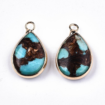 Teardrop Assembled Natural Bronzite and Synthetic Turquoise Pendants G-N330-022-A01-1