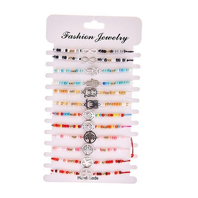 12Pcs 6 Style Glass Seed Braided Bead Bracelets Set PW-WG18531-01-1