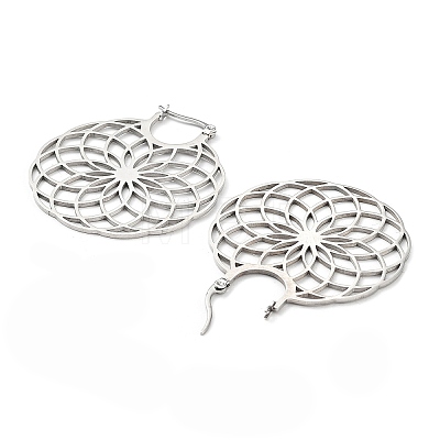 304 Stainless Steel Hollow Flower Hoop Earrings for Women EJEW-R156-06P-1