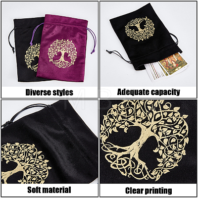 CREATCABIN 2Pcs 2 Style Tree of Life Pattern Velvet Packing Pouches TP-CN0001-10-1