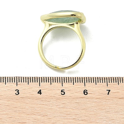 Heart Brass Natural Green Strawberry Quartz  Finger Rings RJEW-D304-01G-C-1