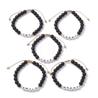 5Pcs 5 Style Glass Round Beaded Braided Bead Bracelets Set BJEW-JB10014-1