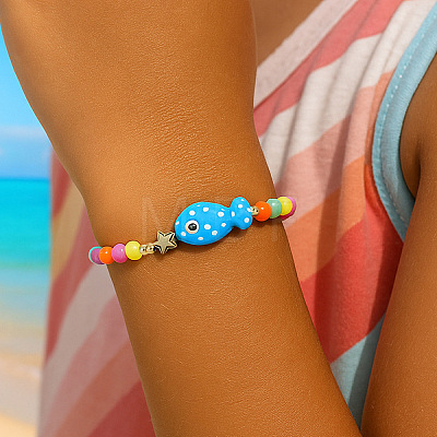 Ocean Style Fish Porcelain Bead Braided Bracelets YA5775-1