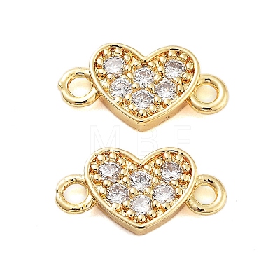 Rack Plating Brass Pave Clear Cubic Zirconia Heart Links Connector Charms KK-S379-26G-1