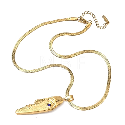 304 Stainless Steel Capri Blue Rhinestone Human Face Pendant Necklaces for Women NJEW-K303-01A-G-1