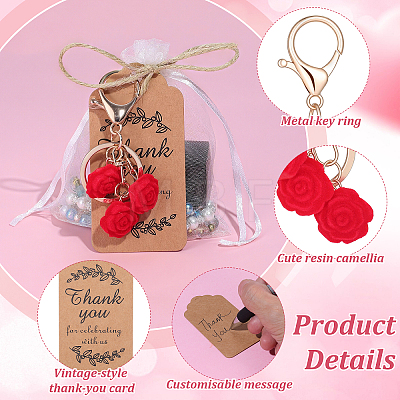 30Pcs Camellia Resin & Zinc Alloy Keychains KEYC-DR0001-24-1