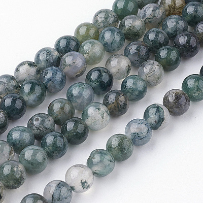 Natural Moss Agate Bead Strands G-G735-62-6mm-1