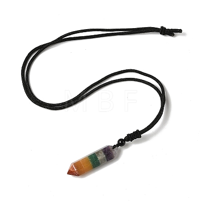 Chakra Double Terminal Pointed Bullet Shaped Stone Pendant Necklaces NJEW-Z060-01-1